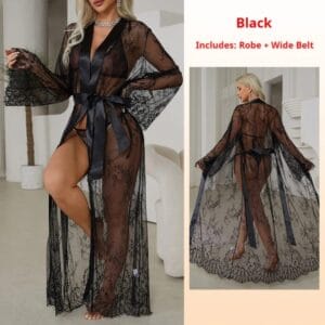 Sexy Black Mesh Lace Robe