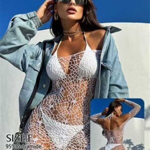 Luxury White Fishnet Lingerie Dress for Women