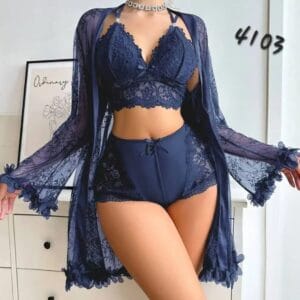 Navy Blue Floral Lace Nightwear