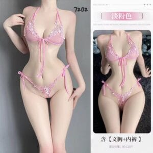 Pink Mesh Bra Panty Nightwear