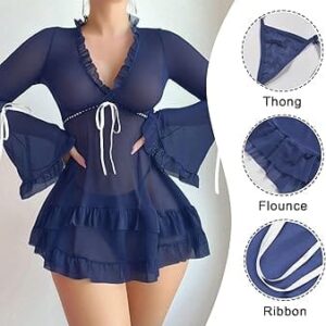 Sexy Navy Blue Mesh Babydoll Lingerie Set for Women Online