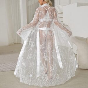 Top 1 Sexy White Mesh Lace Robe Set for Women