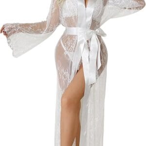 Top 1 Sexy White Mesh Lace Robe Set for Women