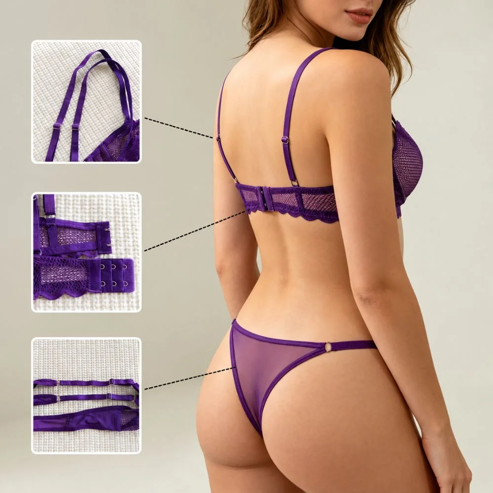 Purple Mesh Bra Panty Set – Matching Sheer Lingerie in pakistan